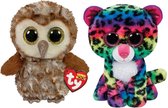 Ty - Knuffel - Beanie Boo's - Percy Owl & Dotty Leopard