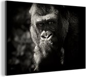 Wanddecoratie Metaal - Aluminium Schilderij Industrieel - Dierenprofiel gorilla in zwart-wit - 150x100 cm - Dibond - Foto op aluminium - Industriële muurdecoratie - Voor de woonkamer/slaapkamer