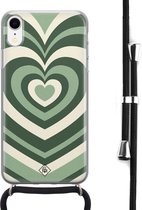 iPhone XR hoesje met koord - Hart groen swirl | Apple iPhone XR crossbody case | Zwart, Transparant | Geen opdruk