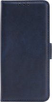 Shop4 - Samsung Galaxy S21 FE Hoesje - Wallet Case met Pasjeshouder Grain Donker Blauw
