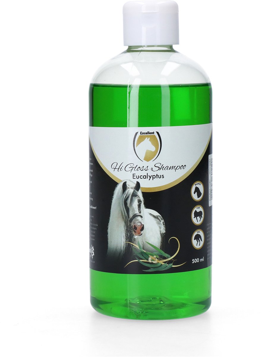 Excellent Hi Gloss Shampoo Eucalyptus - Sterk reinigende en verzorgende shampoo voor paarden, met heerlijke Eucalyptus geur- Geschikt voor het paard - 500 ml - Holland Animal Care