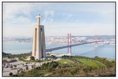 Cristo Rei en de 25 Aprilbrug van Lissabon - Foto op Akoestisch paneel - 90 x 60 cm