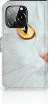 GSM Hoesje iPhone 13 Pro Bookcover Case Witte Kat