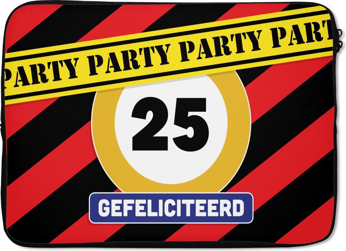 Laptophoes 14 inch - Verjaardag - Jubileum - 25 Jaar - Laptop sleeve - Binnenmaat 33x23 cm - Zwarte achterkant