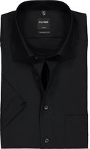 OLYMP Luxor modern fit overhemd - korte mouw - zwart - Strijkvrij - Boordmaat: 39