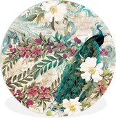 WallCircle - Wandcirkel ⌀ 60 - Bloemen - Kunst - Pauw - Ronde schilderijen woonkamer - Wandbord rond - Muurdecoratie cirkel - Kamer decoratie binnen - Wanddecoratie muurcirkel - Woonaccessoires