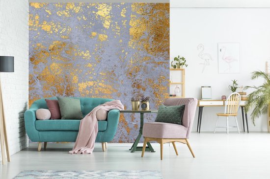 Papier peint - Papiers Papier peint photo Marbre - Blauw - Or - Luxe - Largeur 350 cm x Hauteur 350 cm