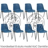 King of Chairs -set van 8- model KoC Daniëlle blauw met zwart onderstel. Kantinestoel stapelstoel kuipstoel vergaderstoel kantine stoel stapel stoel kantinestoelen stapelstoelen ku
