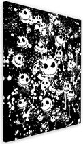 Schilderij - Jack Skellington, nightmare before Christmas, zwart-wit, 2 maten, wanddecoratie