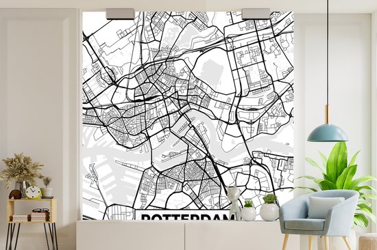 Papier peint - Carte Papier peint photo - Rotterdam - Zwart - Wit - Largeur 240 cm x hauteur 240 cm