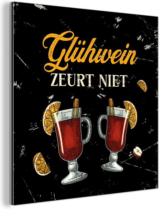 Wanddecoratie Metaal - Aluminium Schilderij Industrieel - Glühwein - Glazen - Vintage - 20x20 cm - Dibond - Foto op aluminium - Industriële muurdecoratie - Voor de woonkamer/slaapkamer - Cadeau voor vrouw