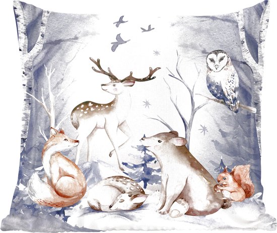 Sierkussens - Kussentjes Woonkamer - 40x40 cm - Bos - Winter - Kerst - Kerstversiering - Kerstdecoratie voor binnen - Woonkamer