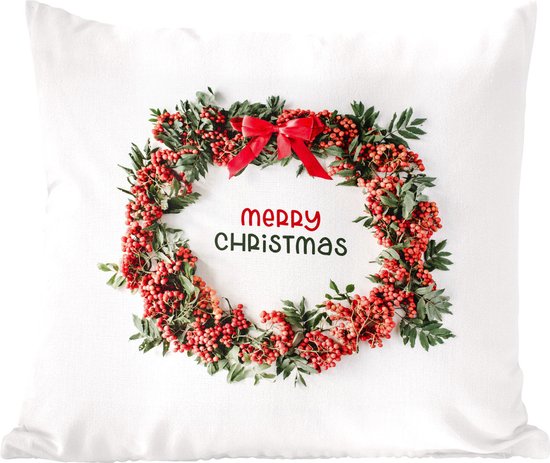 Sierkussens - Kussentjes Woonkamer - 40x40 cm - Winter - Krans - Mistletoe - Kerstversiering - Kerstdecoratie voor binnen - Woonkamer