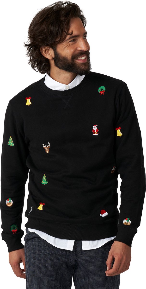OppoSuits X-Mas Icons - Black - Heren Kerst Sweater - Kersttrui - Kerst - Zwart - Maat XL