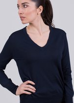 Dames trui donkerblauw merino langemouw met V hals - PARIS