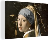 Canvas Schilderij Meisje met de parel - Vermeer - Marmer - 120x80 cm - Wanddecoratie