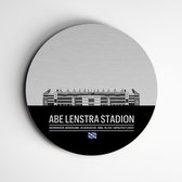 Abe Lenstra Stadion muurcirkel premium – Voetbalstadion wanddecoratie – Dibond Butler Finish muurcirkel – zwart wit - dibond butler finish 40cm