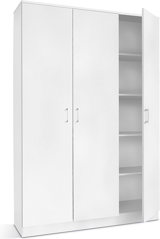 Kast Loek Wit - Breedte 120 cm - Hoogte 180 cm - Diepte 40 cm - Met planken - Met openslaande deuren - Merkloos