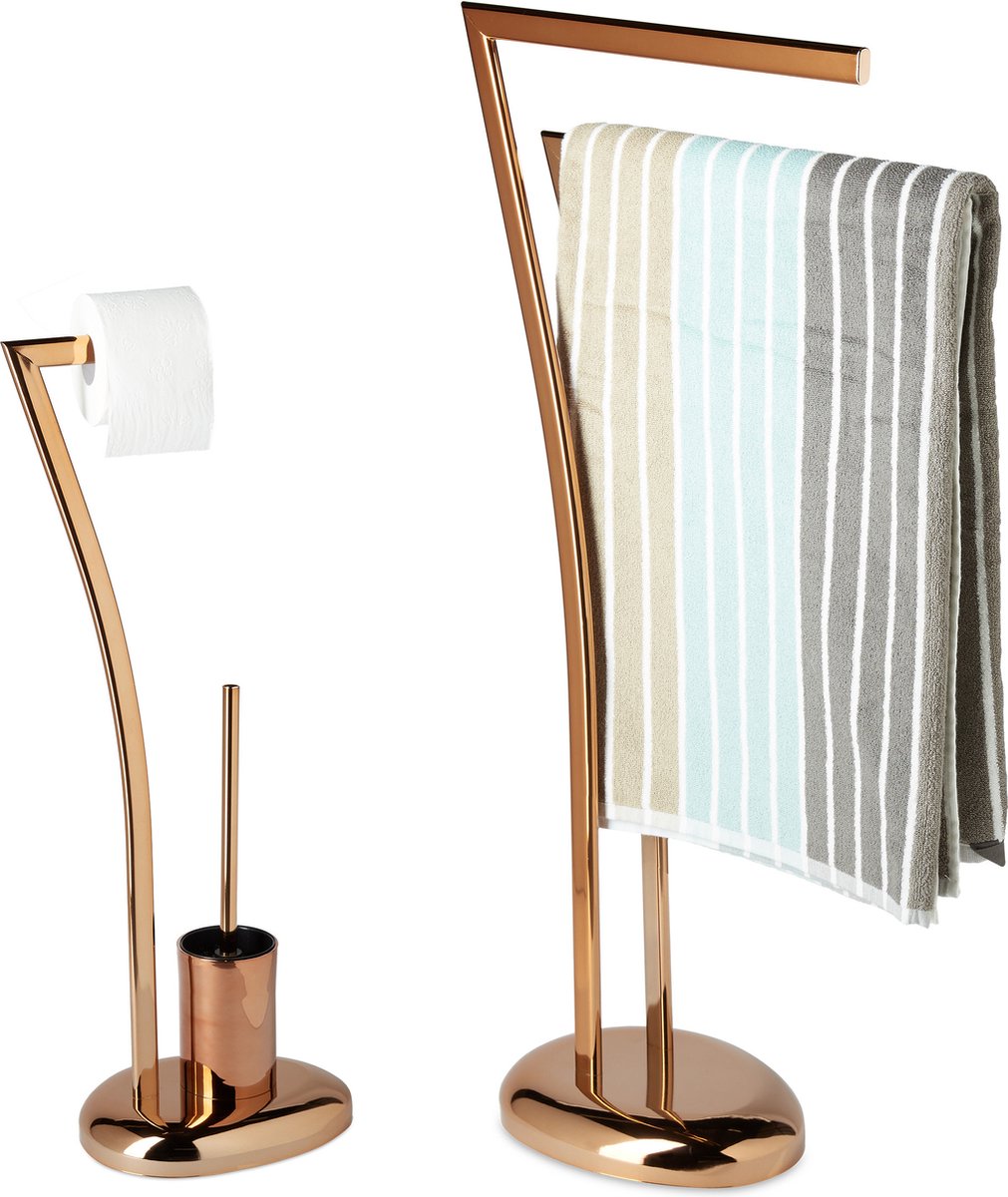 Relaxdays 2-delige badkamerset WIMEDO - toilet-garnituur - handdoekhouder rvs - vrijstaand