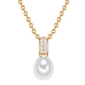 Valero Pearls Damen-Kette 925er Silber Süßwasserperle One Size Gold, Zirkonia 32018592