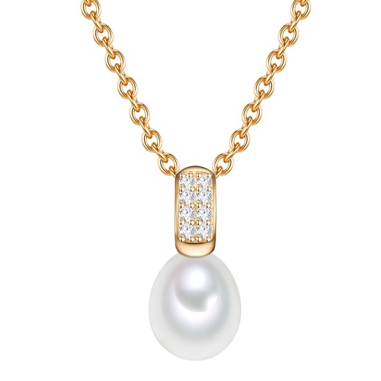 Valero Pearls Damen-Kette 925er Silber Süßwasserperle One Size Gold, Zirkonia 32018592