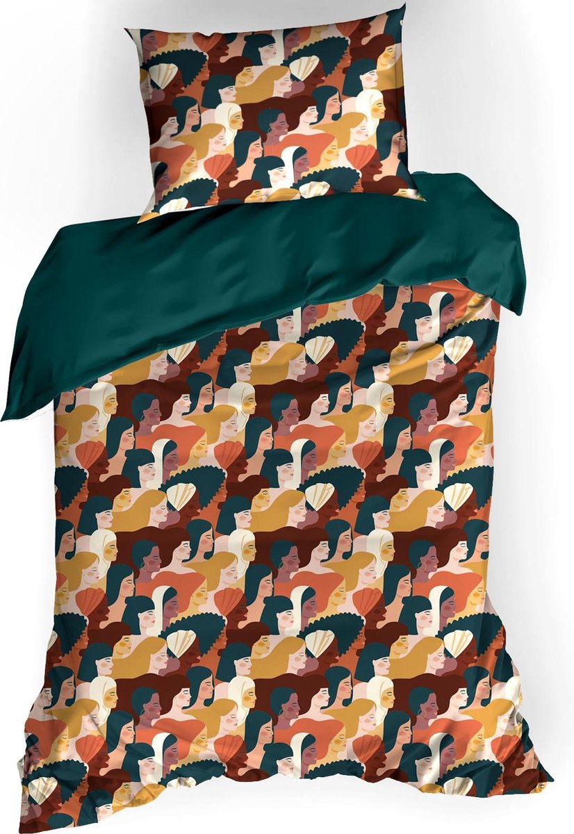 De Witte Lietaer Dekbedovertrek Katoen Satijn Anaïs - Eenpersoons - 140 x 200/220 cm - Groen Stargazer