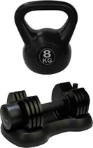 Tunturi - Fitness Set - Verstelbare Dumbbellset 12,5 kg - Kettlebell 8 kg