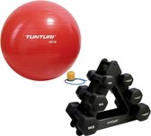 Tunturi - Fitness Set - Dumbbell Opbergrek incl 2x 1 t/m 3 dumbbells  - Gymball Rood 55 cm