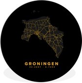 WallCircle - Wandcirkel ⌀ 120 - Groningen - Nederland - Kaart - Black and gold - Ronde schilderijen woonkamer - Wandbord rond - Muurdecoratie cirkel - Kamer decoratie binnen - Wanddecoratie muurcirkel - Woonaccessoires XXL