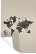 Muurstickers - Sticker Folie - Wereldkaart - Hout - Kompas - 40x60 cm - Plakfolie - Muurstickers Kinderkamer - Zelfklevend Behang - Zelfklevend behangpapier - Stickerfolie
