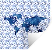 Muurstickers - Sticker Folie - Kaart - Wereld - Delfts blauw - 30x30 cm - Plakfolie - Muurstickers Kinderkamer - Zelfklevend Behang - Zelfklevend behangpapier - Stickerfolie