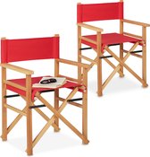 Relaxdays Regisseursstoel - set van 2 - vouwstoel - hout & stof - campingstoel - rood