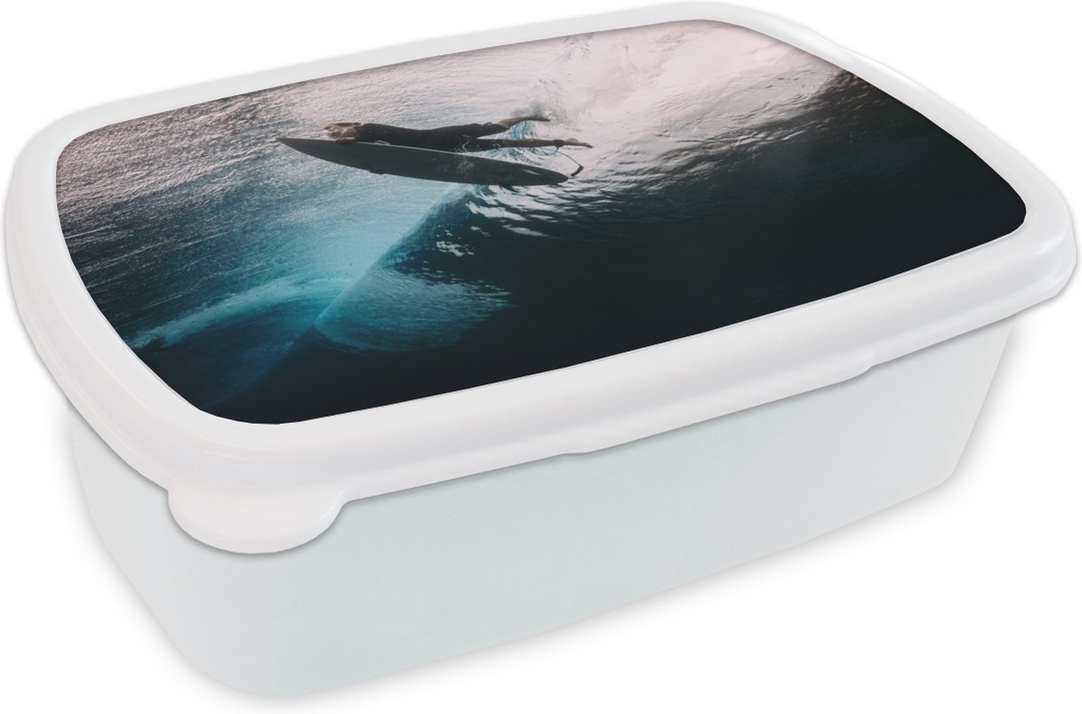 Broodtrommel Wit - Lunchbox - Brooddoos - Surfer duikt - 18x12x6 cm - Volwassenen