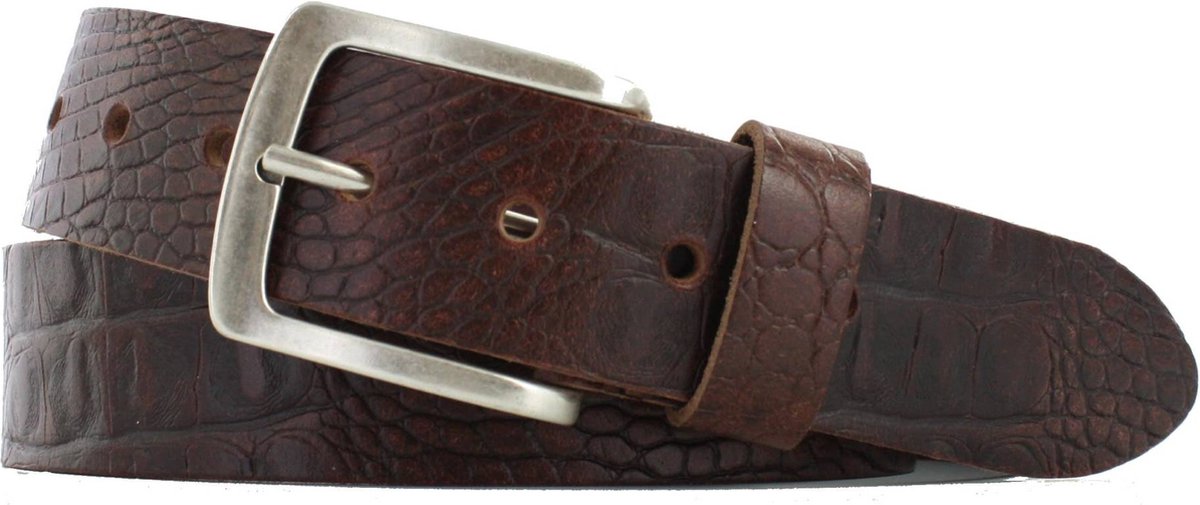 Leren Riem Krokoprint | 4cm breed | Riemmaat: 115cm (totale lengte: 130cm) | 100% echt leer | Kleur: bruin | Nikkelvrije gesp