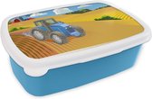 Broodtrommel Blauw - Lunchbox - Brooddoos - Trekker - Boer - Wolken - 18x12x6 cm - Kinderen - Jongen