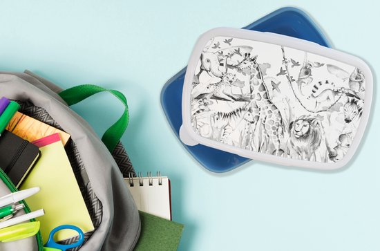 Lunch box Blauw - Lunch box - Boîte à pain - Aquarelle - Animaux - Jungle - Garçons - Filles - Enfants - Enfant - 18x12x6 cm - Enfants - Garçon