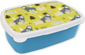 Broodtrommel Blauw - Lunchbox - Brooddoos - Aap - Blad - Geel - 18x12x6 cm - Kinderen - Jongen