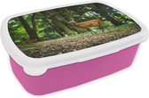 Broodtrommel Roze - Lunchbox - Brooddoos - Hert - Bos - Dier - 18x12x6 cm - Kinderen - Meisje