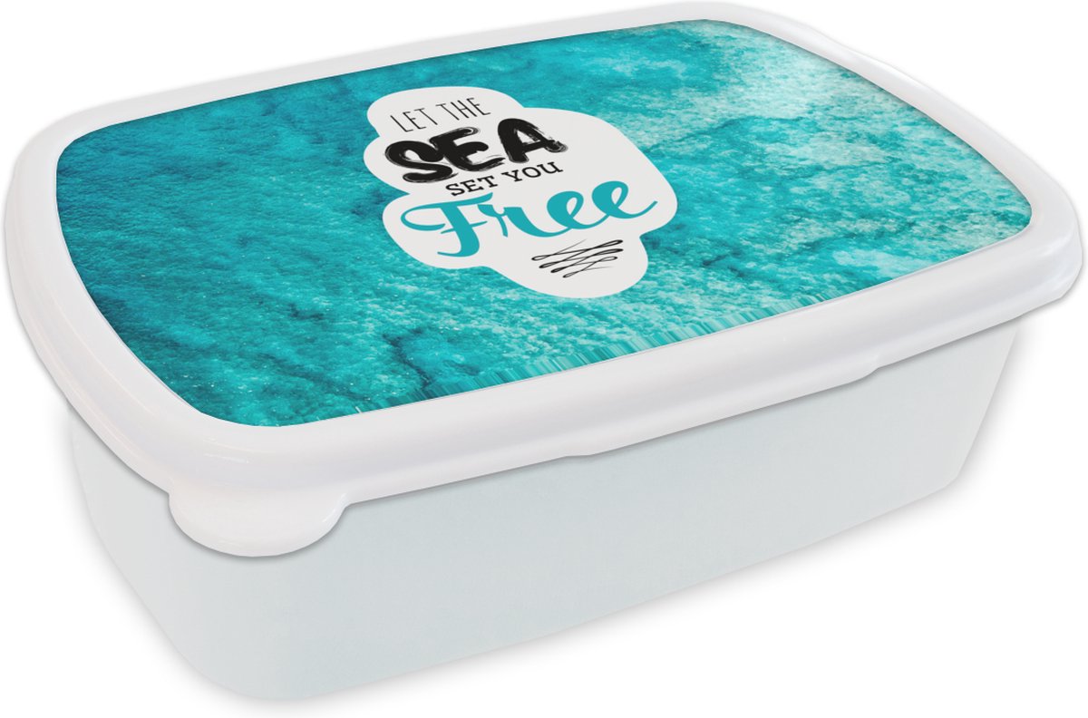 Broodtrommel Wit - Lunchbox - Brooddoos - Zee - Golven - Zomer - 18x12x6 cm - Volwassenen