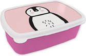 Broodtrommel Roze - Lunchbox - Brooddoos - Pinguïn - Kinderen - Roze - 18x12x6 cm - Kinderen - Meisje