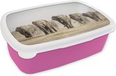 Broodtrommel Roze - Lunchbox - Brooddoos - Olifant - Afrikaans - Stof - 18x12x6 cm - Kinderen - Meisje