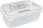 Broodtrommel Wit - Lunchbox - Brooddoos - Stadskaart - Enschede - Zwart - Wit - 18x12x6 cm - Volwassenen