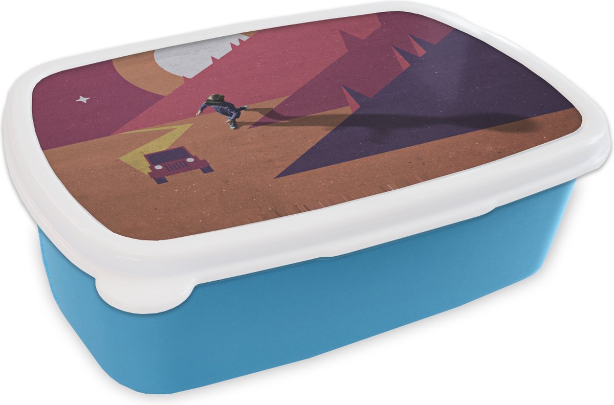 Broodtrommel Blauw - Lunchbox - Brooddoos - Kind in de woestijn - 18x12x6 cm - Kinderen - Jongen