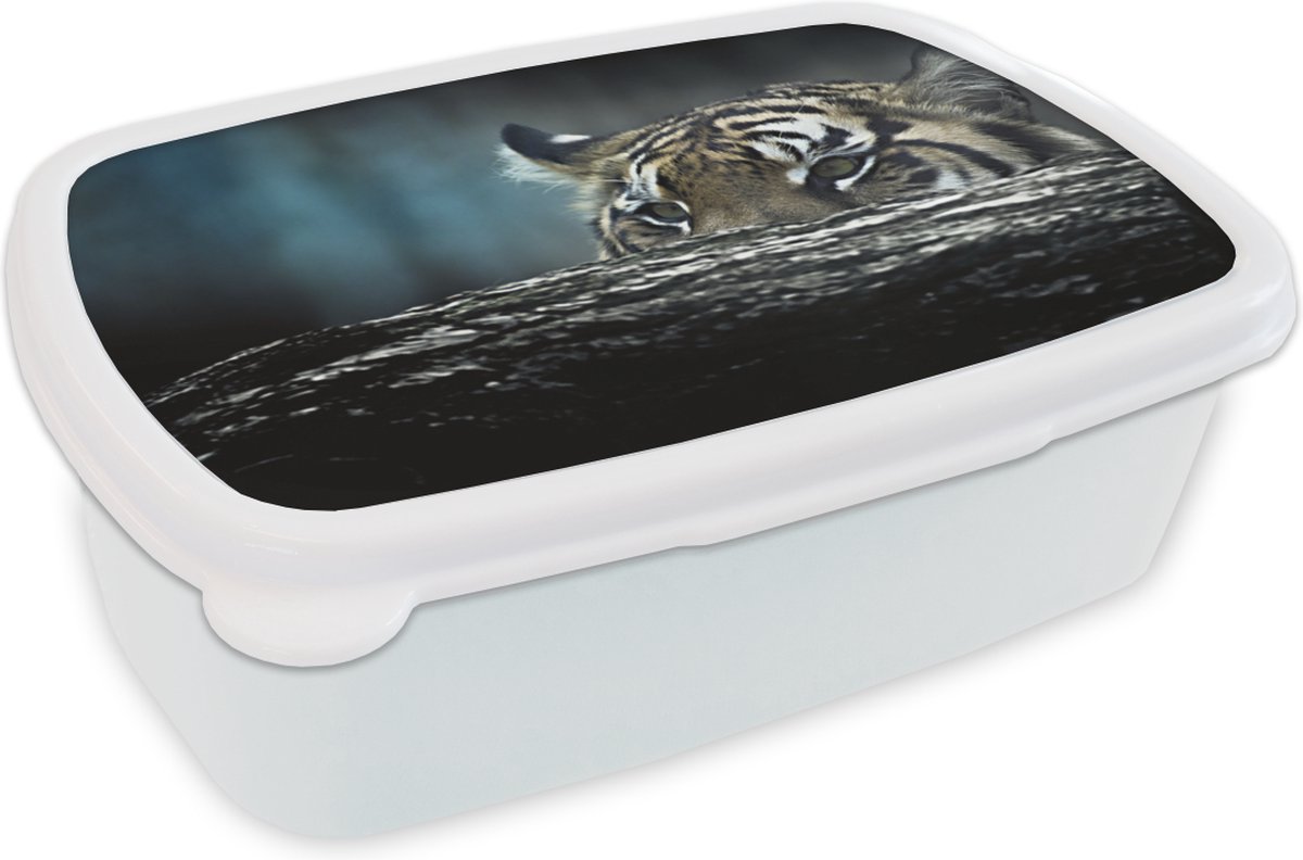 Broodtrommel Wit - Lunchbox - Brooddoos - Tijger - Boomstam - Camouflage - 18x12x6 cm - Volwassenen