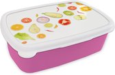 Broodtrommel Roze - Lunchbox - Brooddoos - Sla - Appel - Wit - 18x12x6 cm - Kinderen - Meisje