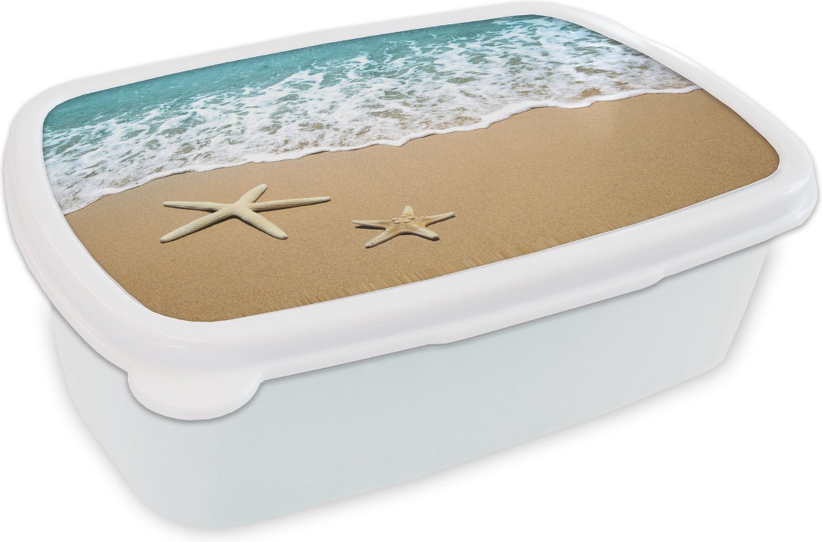 Broodtrommel Wit - Lunchbox - Brooddoos - Zeester - Strand - Zee - 18x12x6 cm - Volwassenen