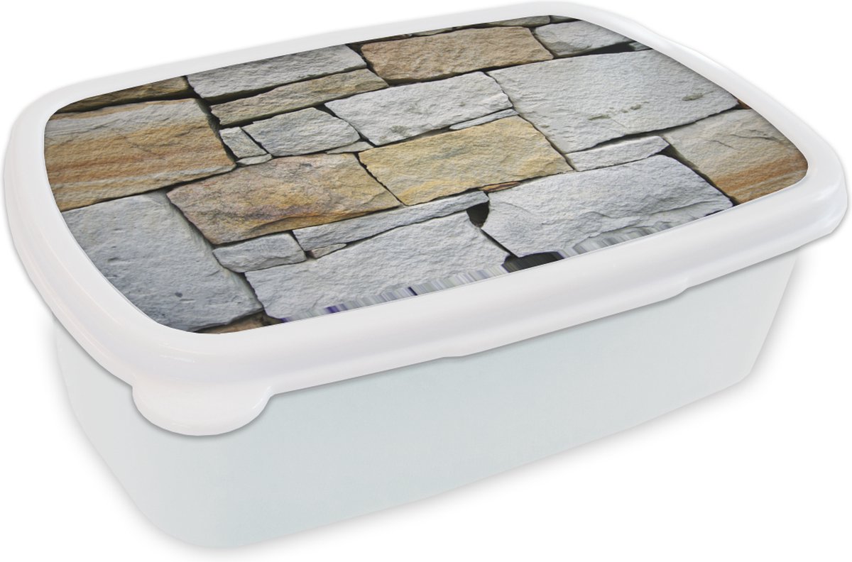 Broodtrommel Wit - Lunchbox - Brooddoos - Stenen muur zonder cement - 18x12x6 cm - Volwassenen