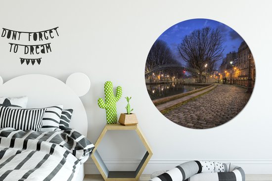 WallCircle - Wandcirkel ⌀ 120 - Kanaal sint Martin in Parijs - Ronde schilderijen woonkamer - Wandbord rond - Muurdecoratie cirkel - Kamer decoratie binnen - Wanddecoratie muurcirkel - Woonaccessoires XXL