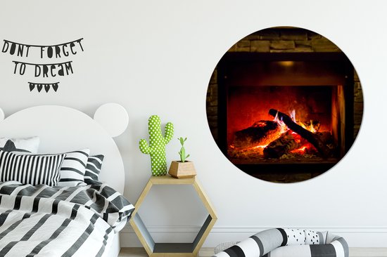 WallCircle - Wall Circle - Wall Circle Indoor - Cheminée avec lumière rouge - 140x140 cm - Décoration murale - Peintures Ronds