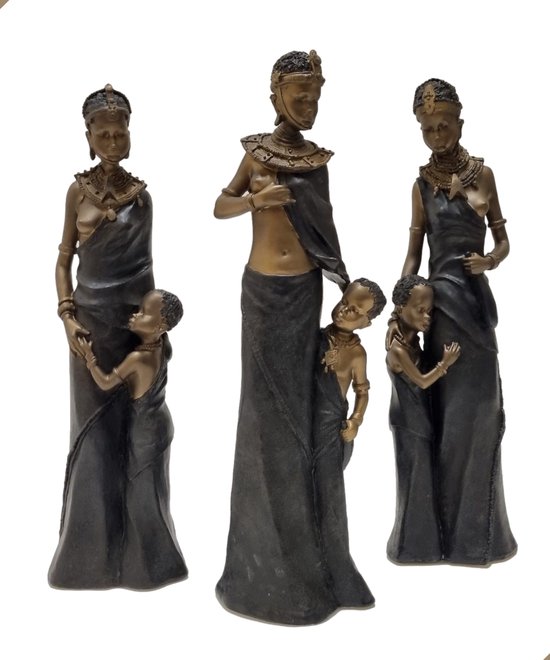 Afrikaanse beelden als set van 3 - Afrikaanse vrouw 30cm
